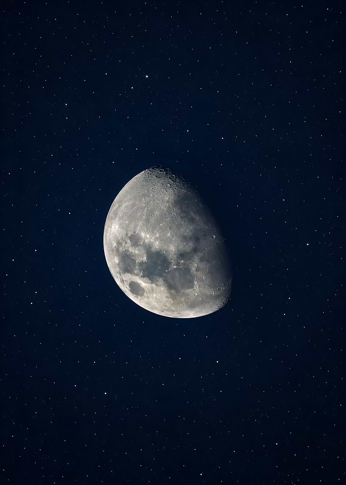 Gibbous Moon in Starry Sky