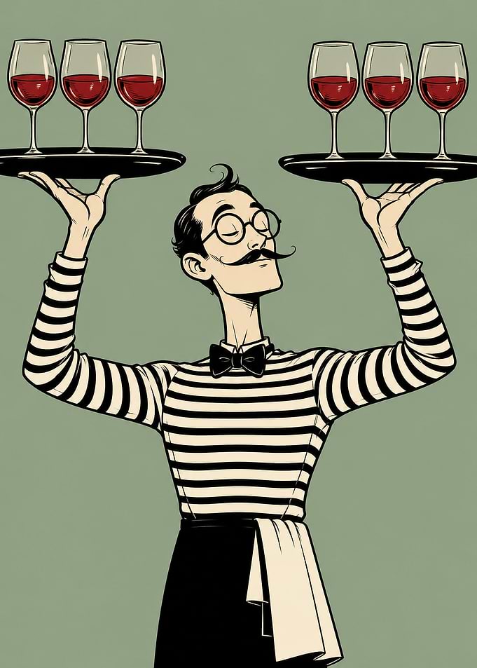 French Waiter Serving Red Wine