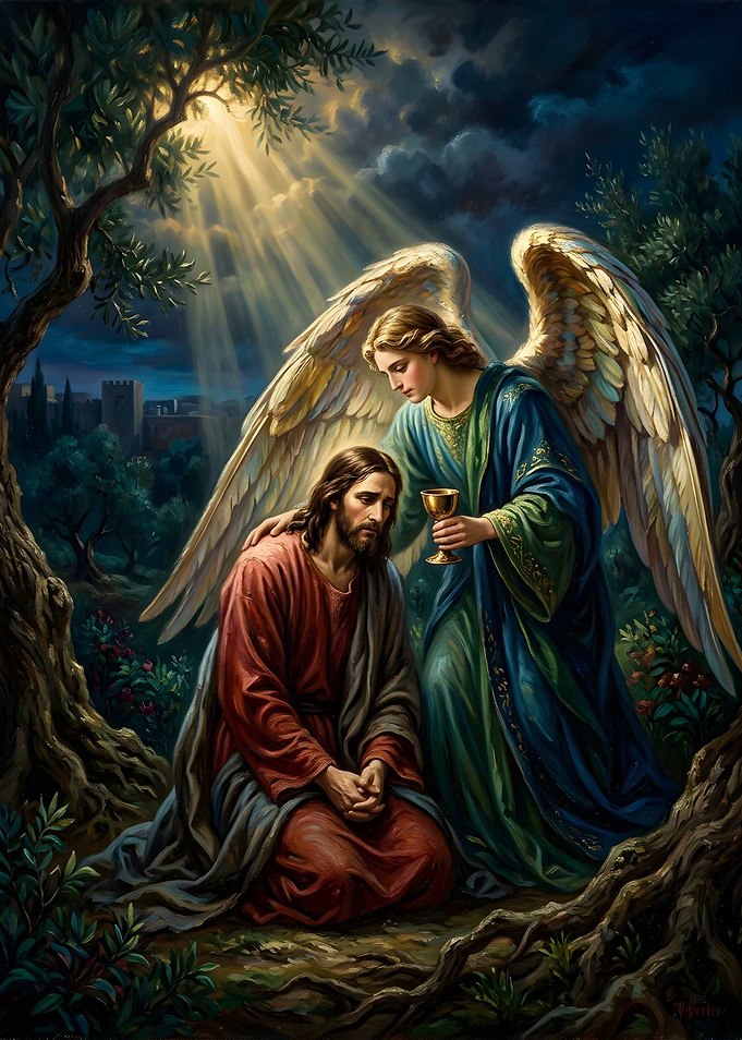 Jesus Praying in Gethsemane with Angel