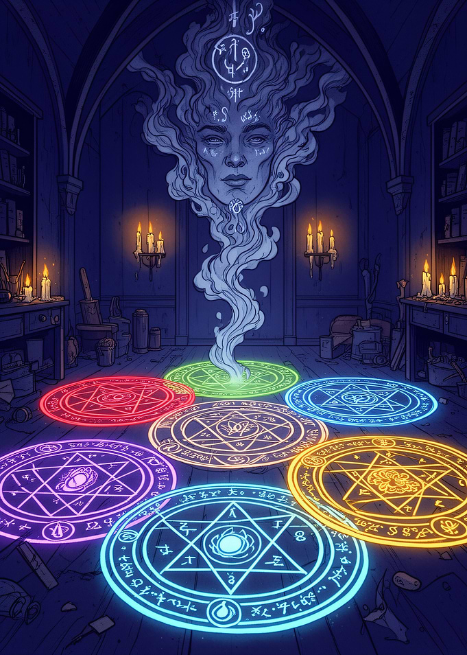 Mystical Summoning Ritual in Dark Library