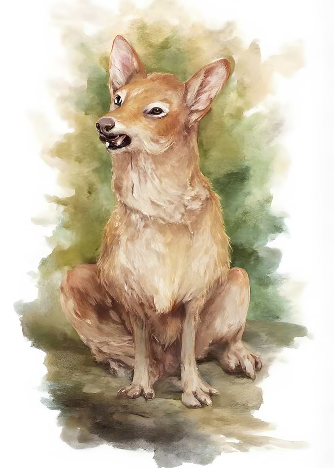 Watercolor Painting of a Sitting Dog
