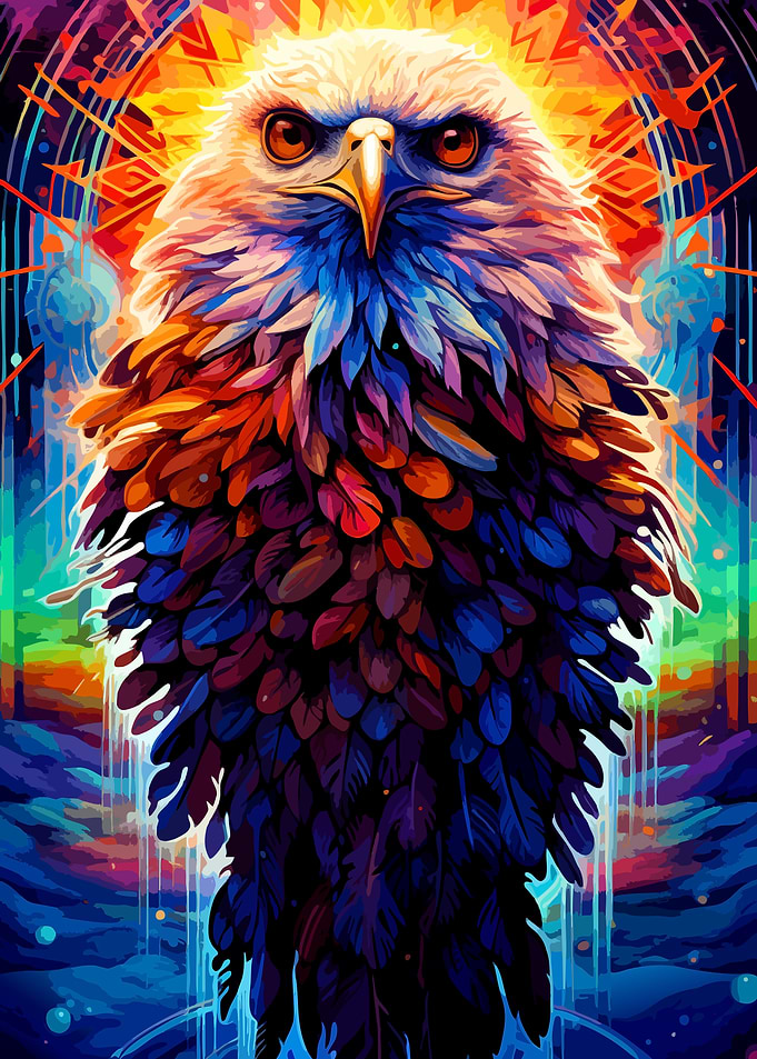 Vibrant Psychedelic Bald Eagle Portrait