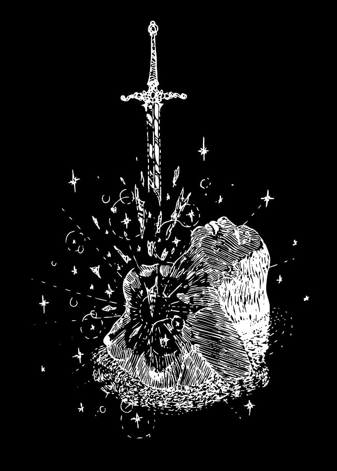 Sword Piercing Crystal Head Illustration