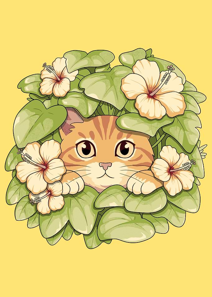 Cute Orange Tabby Cat in Flowers