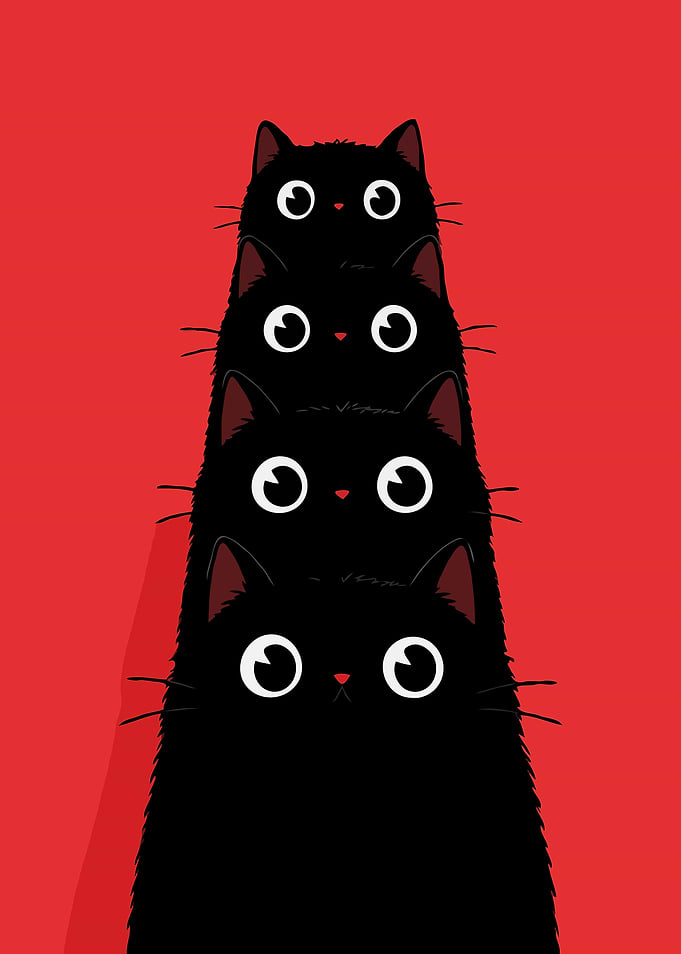 Stack of Four Cute Black Cats
