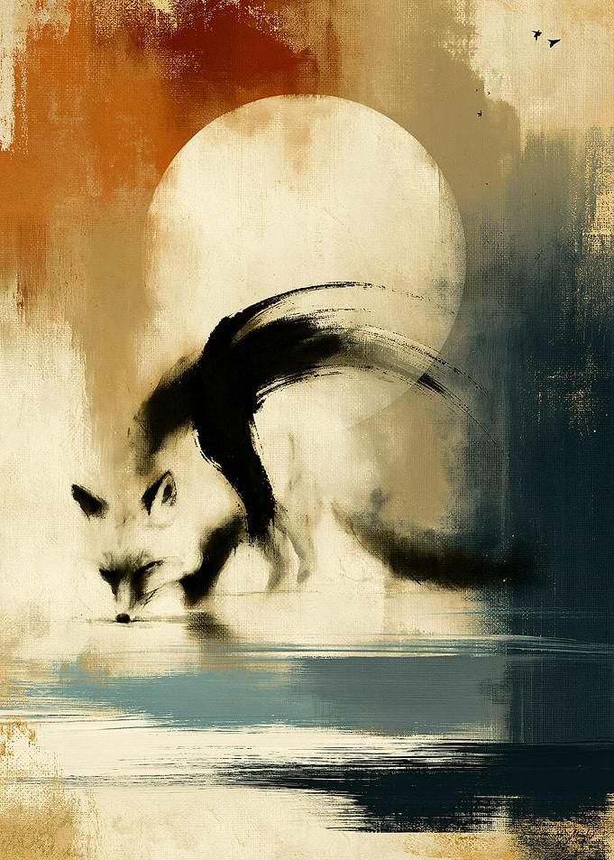 Sumi Essence No. 02 – Moon Kitsune Gesture Wall Art