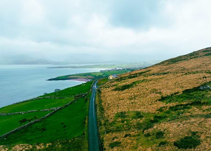 Coastal Road Through Irish Countryside