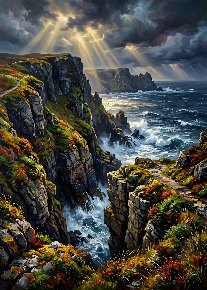 Dramatic Coastal Cliffs and Stormy Sea