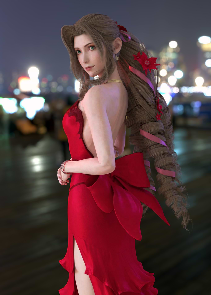 Aerith Gainsborough in Red Evening Gown
