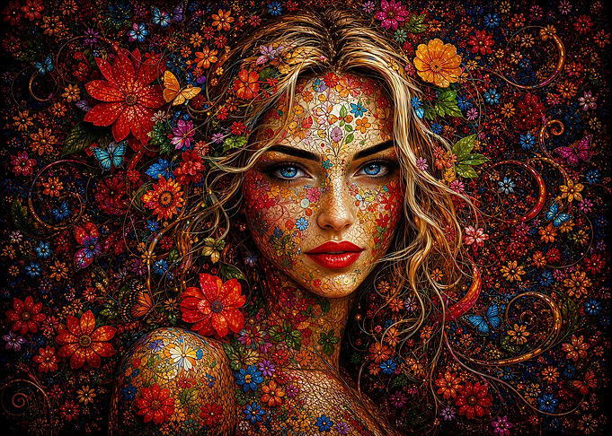 Floral Goddess Portrait with Butterflies