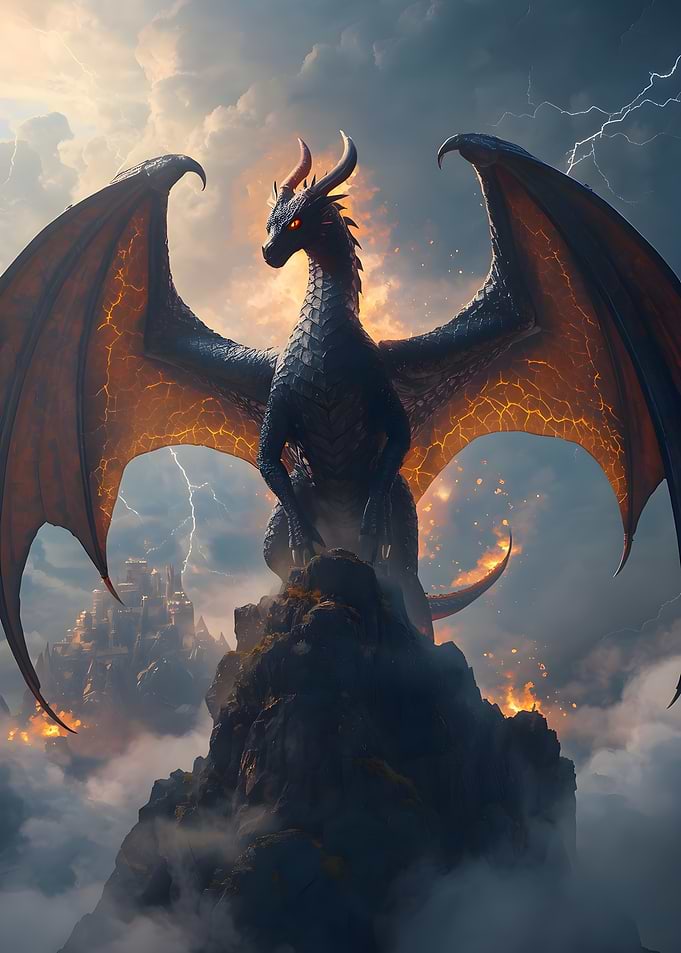 Majestic Fire Dragon on Mountain Peak