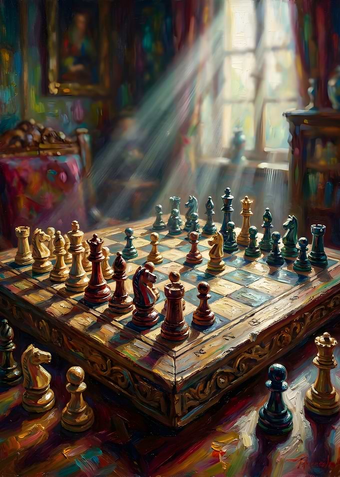 Impressionist Chess Game in Sunlight