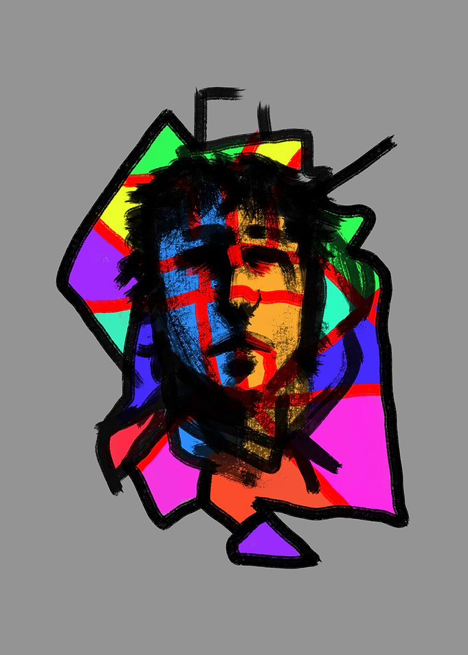 Abstract Portrait with Vibrant Geometric Colors