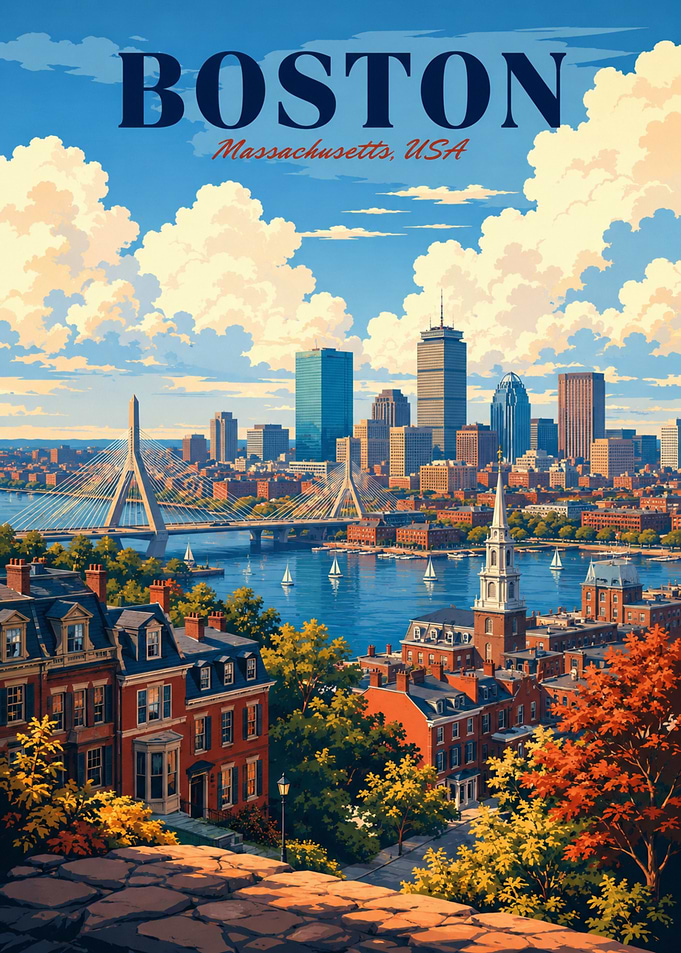 Vintage Style Boston Cityscape Poster