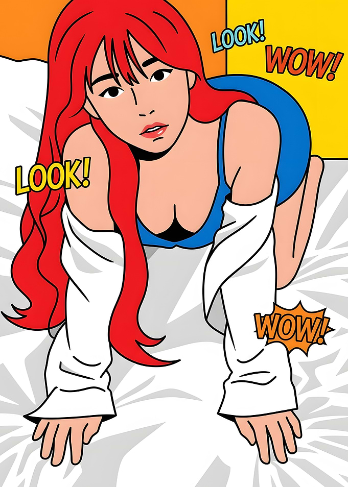 Pop Art Style Red-Haired Woman