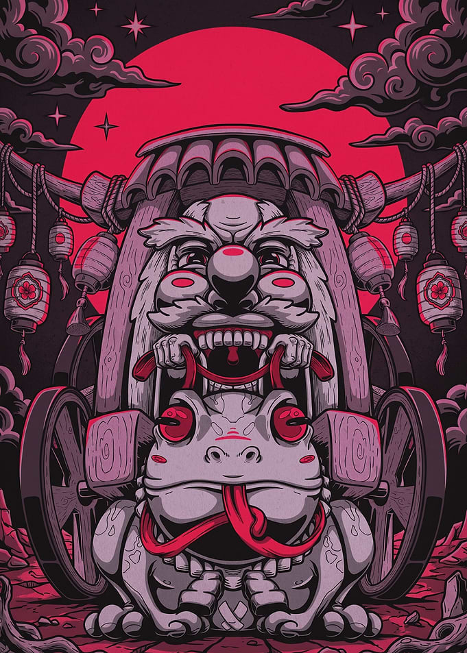 Japanese Yokai Toad and Demon Illustration