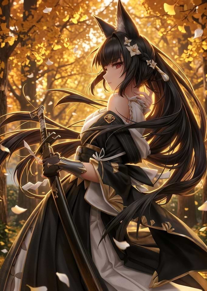 Anime Fox Girl with Katana