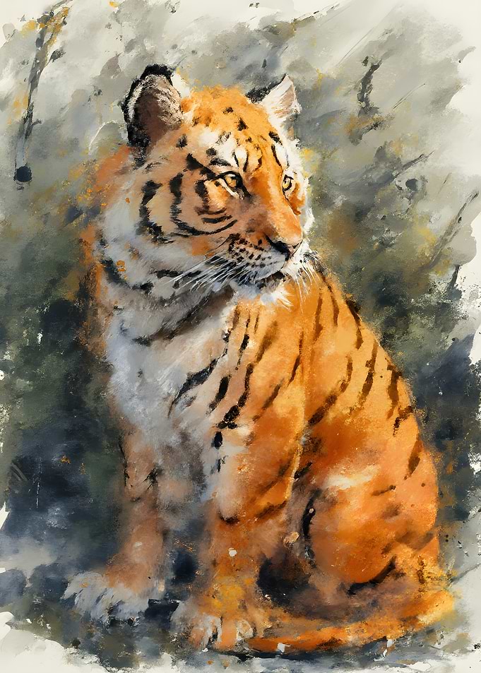 Watercolor Painting of a Majestic Tiger