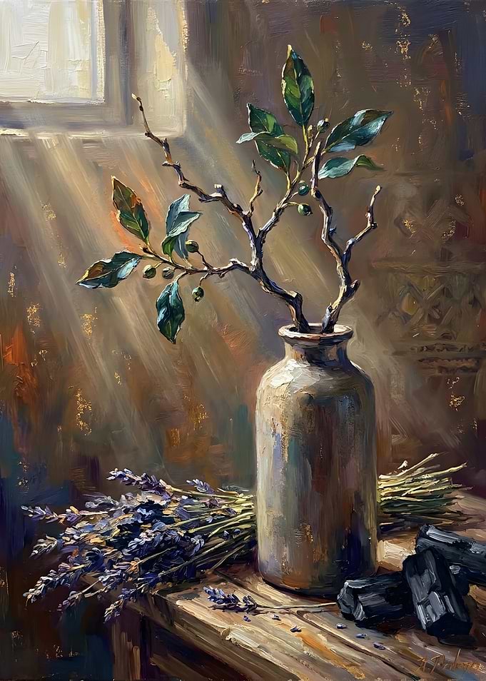 Still Life with Lavender and Leaves