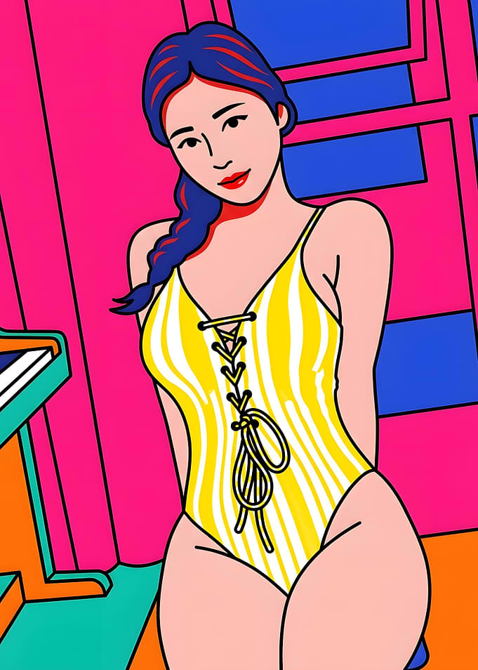 Pop Art Woman in Yellow Swimsuit