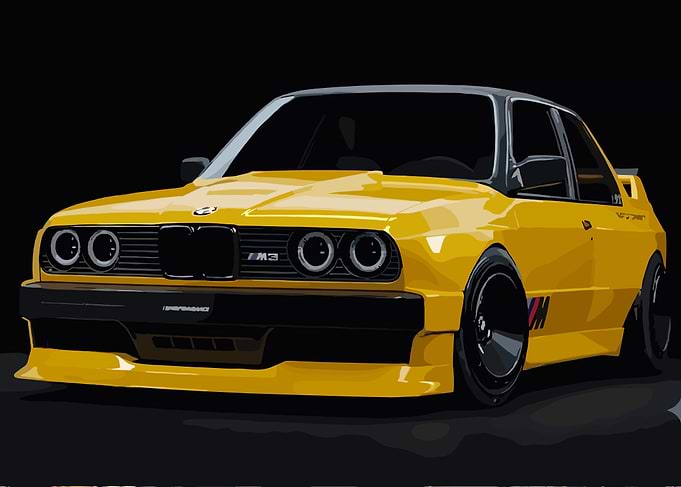 Yellow BMW E30 M3 Digital Illustration