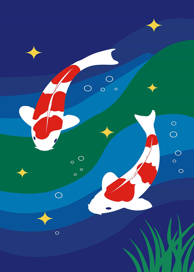Two Koi Fish Swimming Illustration