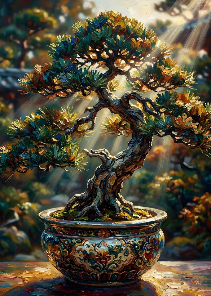 Ornate Bonsai Tree in Sunlight