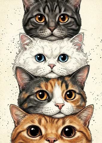 Stack of Four Cute Cats