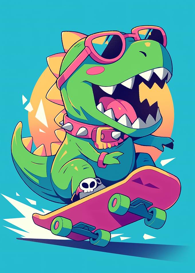 Cool Dinosaur Skateboarding Illustration