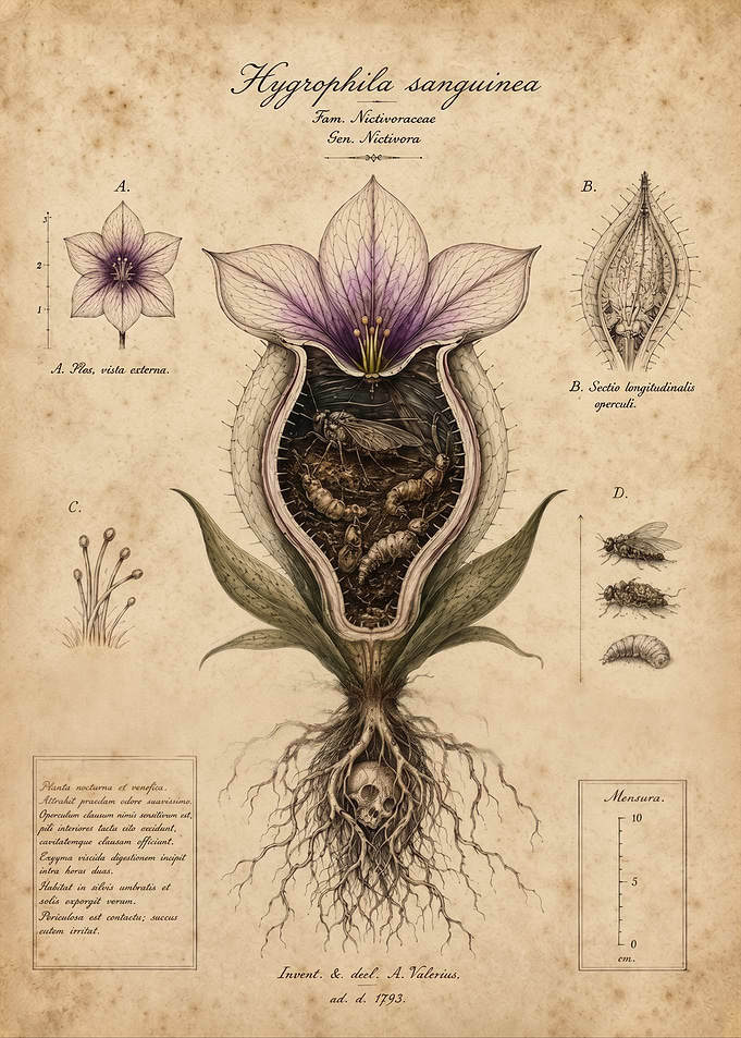 Vintage Carnivorous Flower Botanical Chart