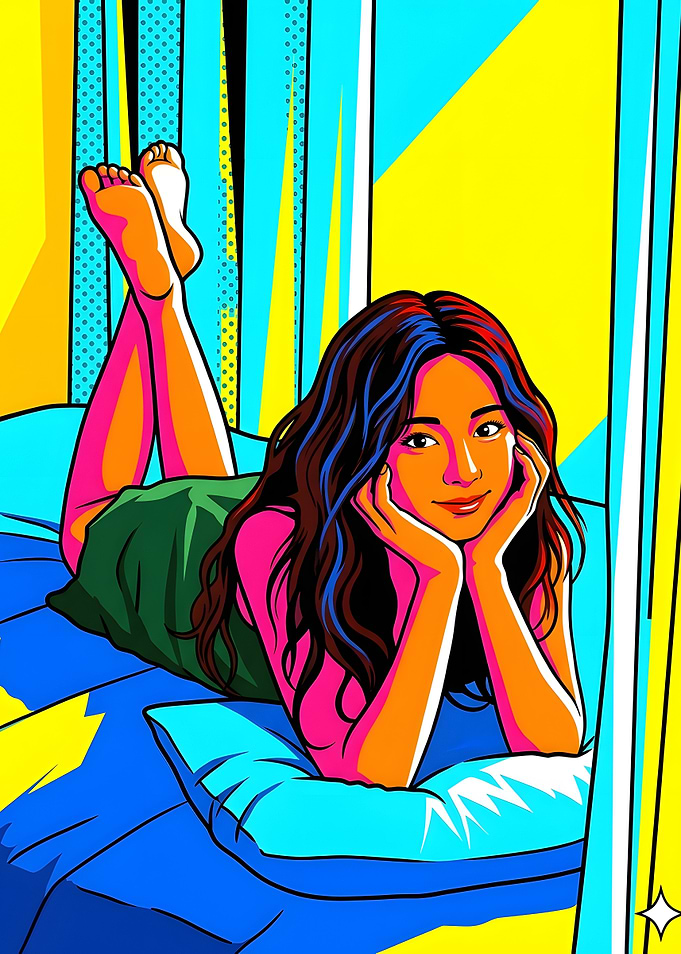 Pop Art Portrait of Relaxing Woman