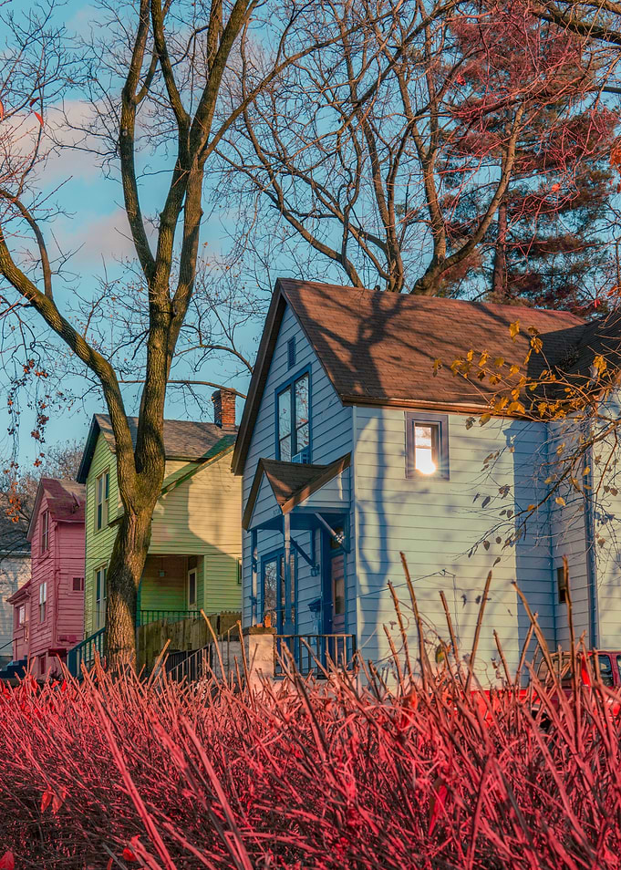 Colorful Houses in a Suburban Neighborhood