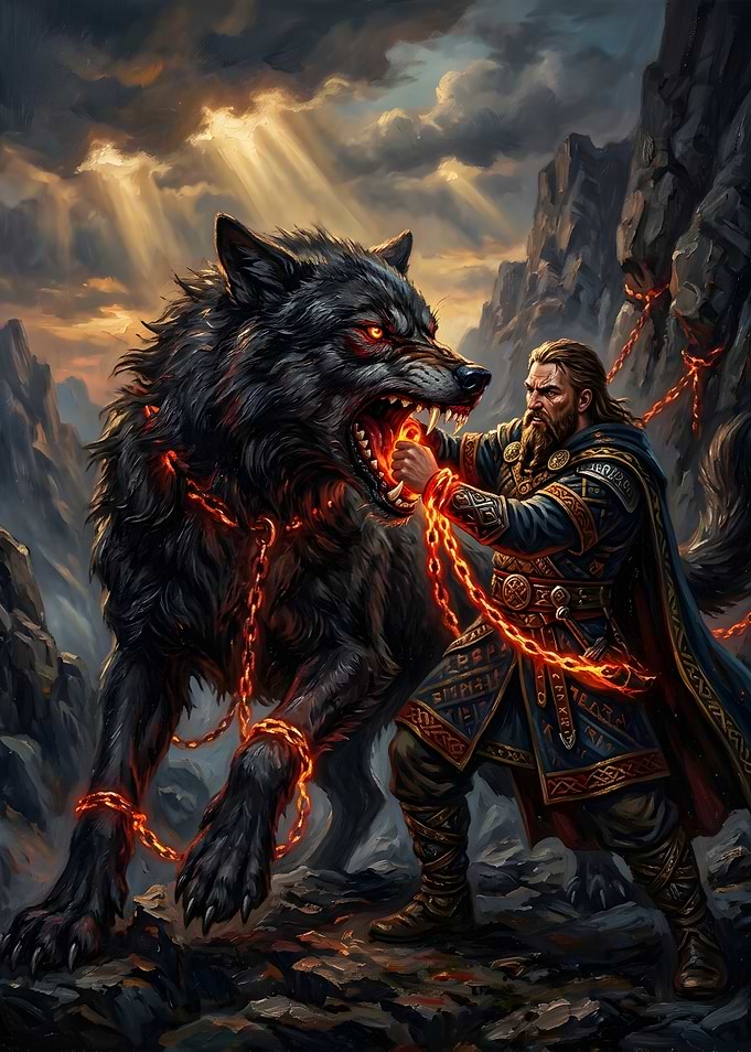 Tyr Binding the Wolf Fenrir