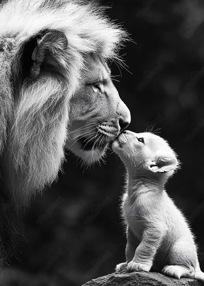 Lion and Cub Nuzzling