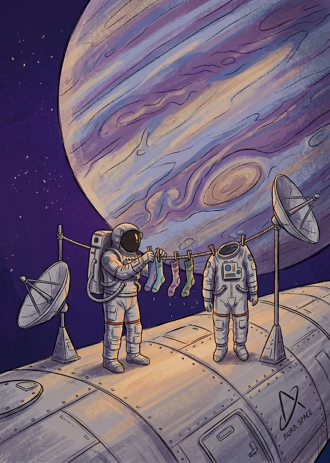 Astronaut Doing Laundry in Space