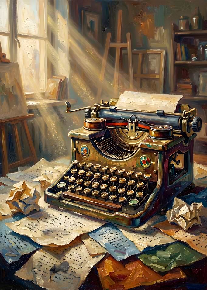 Vintage Typewriter in Sunlit Studio