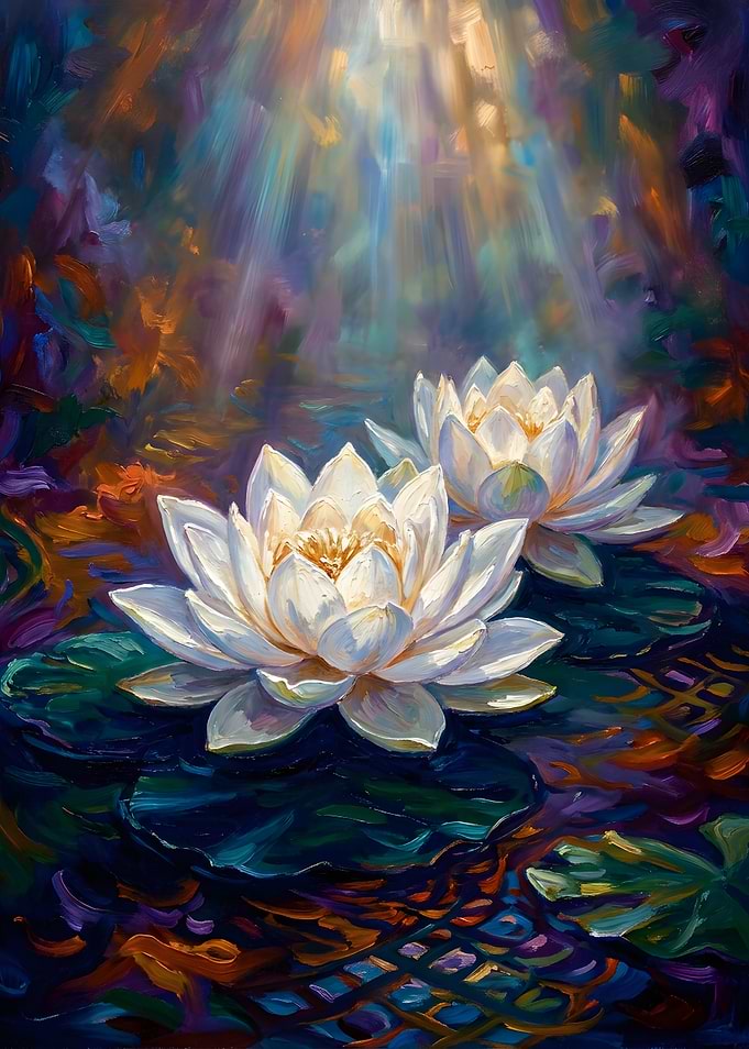 Impressionist White Water Lilies Painting
