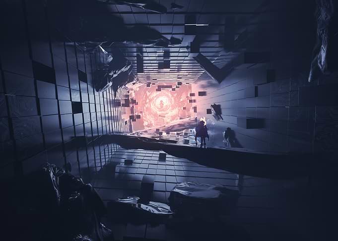 Lone Figure in Abstract Digital Void