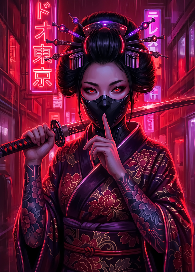 Cyberpunk Geisha with Katana