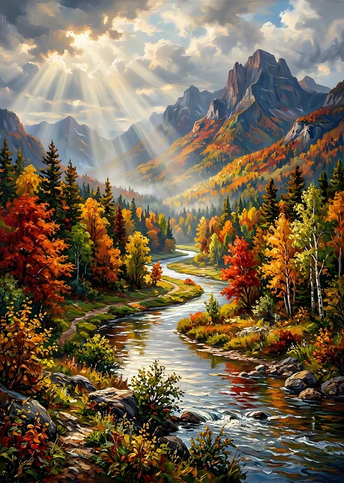 Autumn Mountain River Landscape