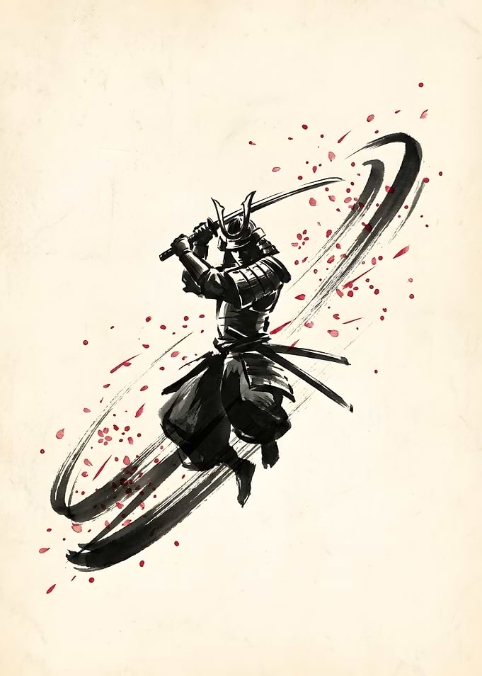 Samurai Warrior with Cherry Blossoms