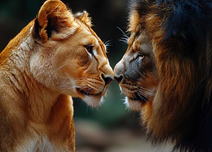 Lion and Lioness Touching Noses