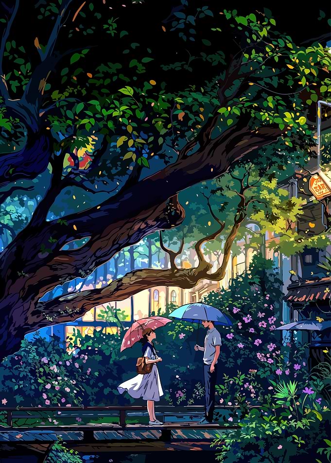 Couple Meeting Under Large Tree