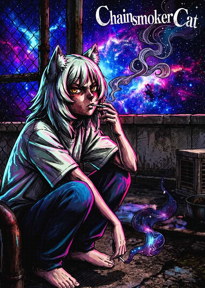 Chainsmoker Cat Anime Galaxy Art