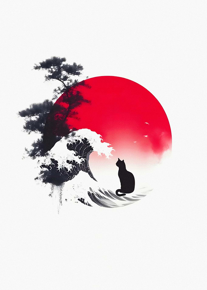 Cat Watching Great Wave Sun
