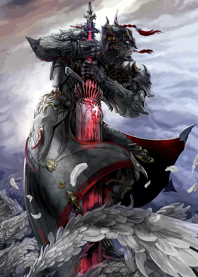 Dark Knight with Glowing Red Sword