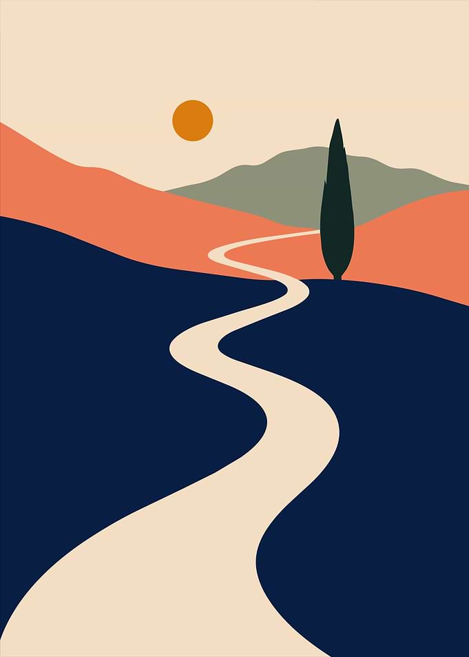 Minimalist Landscape Boho Winding Path Art