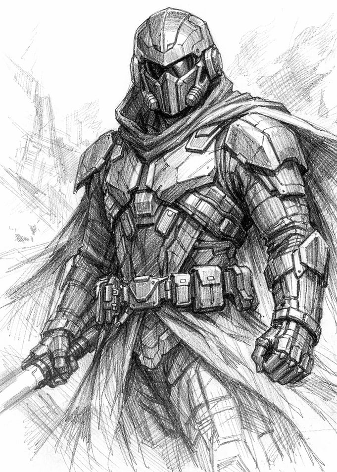 Sci-Fi Armored Warrior Sketch