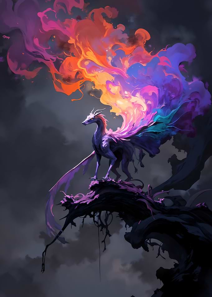 Ethereal Dragon with Colorful Smoke