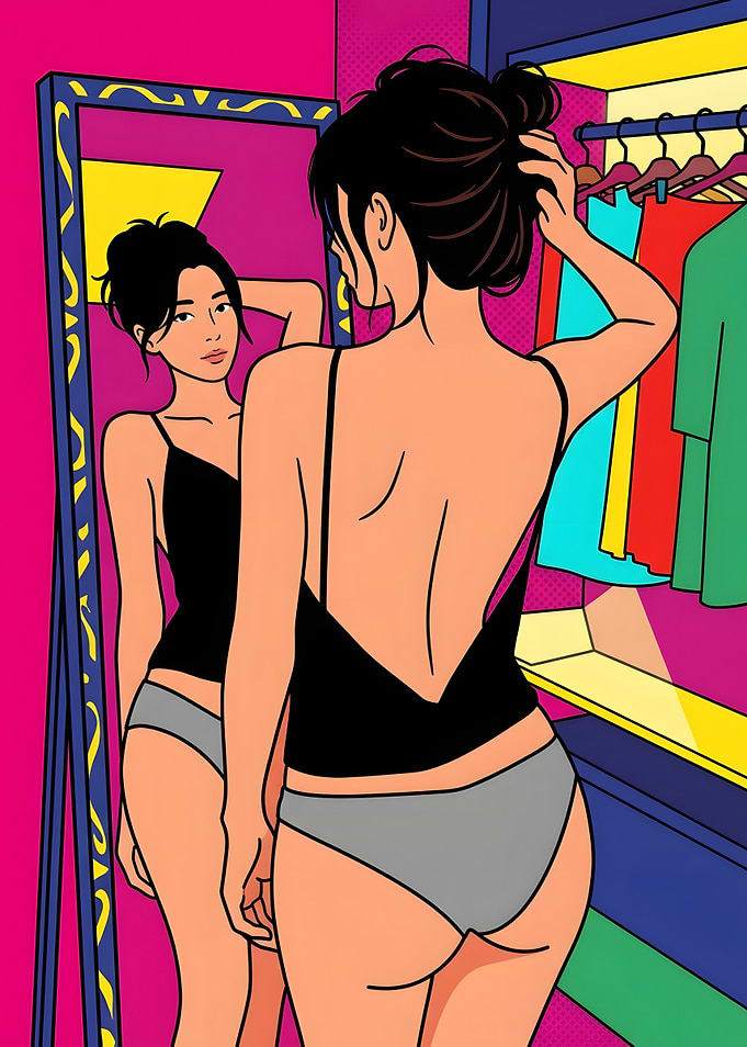 Woman Looking in Mirror Pop Art
